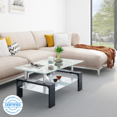 Flipkart Perfect Homes Dorn Glass Coffee Table(Finish Color - Black)