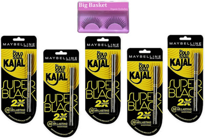 

big basket Eyelashes, Maybelline Superblack Kajal Pack Of 5(Set of 6)