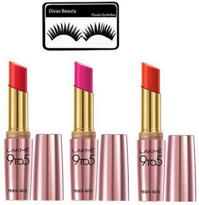 

divas beauty Eyelashes With 9to5 Matte Finish Long Lasting Lipstick(Set of 4)