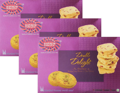 

Karachi Bakery Double Delight Pink Fruit Biscuit with Badam and Pista, 400ack of 3 )(1200 g, Pack of 3)