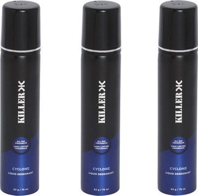 

Killer CYCLONE-COMPACT STNDRD NVBL Deodorant Spray - For Men(75 ml, Pack of 3)
