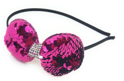 

SKD Glitter Sequins Hairband Bow Headband Hair Accessories for Baby Girls / Women - Dark Pink Head Band(Pink)