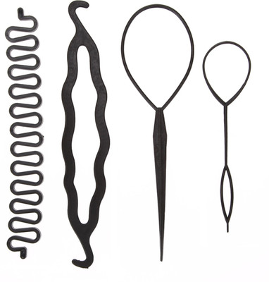 

SBE 4pcs/set Magic Hair Styling Accessories Set Braiding Pin Bun Roller Maker Twist Curler Hair French Braid Clip Stick or Tool Hair Accessory Set(Black)