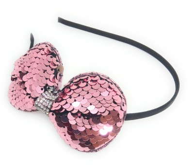 

SKD Glitter Sequins Hairband Bow Headband Hair Accessories for Baby Girls / Women - Metallic Pink Head Band(Pink)