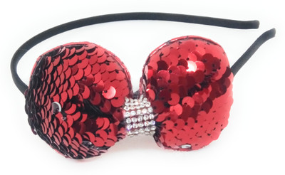 SKD Glitter Sequins Hairband Bow Headband Hair Accessories for Baby Girls / Women rED Hair Band(Red)