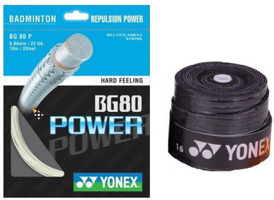 

Yonex Combo of two - One 'BG 80 Power' Badminton String Guage and one 'E tech 903' Badminton Grip (Color On Availability) - Badminton Kit
