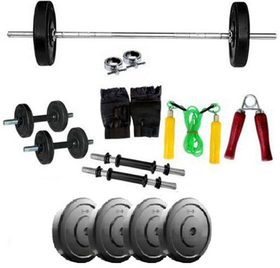 

Monika Sports 4 plates of 2kg + straight rod+2 dumbell rods + gym gloves+handgrip+skippingrope Gym & Fitness Kit