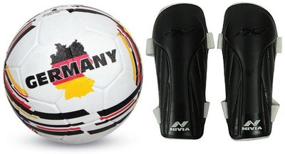 

Nivia Combo of two - one 'Country color' (Germany) Football and one Pair of 'Vortex' Football Shin guard (Size-Large) (Color On Availability) - Football Kit