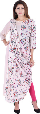 Inspiro Women Printed Asymmetric Kurta(Pink)