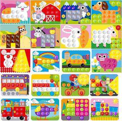 

GoAppuGo Play School Learning Toys Box Animals and Vehilces (20 picture cards, 130 plastic buttons) birthday gift for 1 2 3 year old boys girls kids(Multicolor)