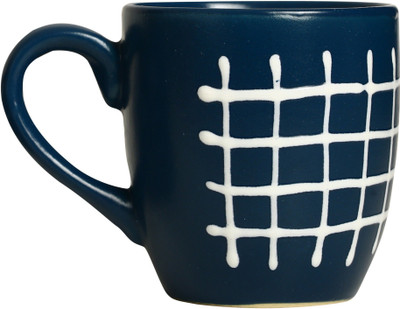 

Caffeine Ceramic in blue and White Doodle Platform (Set of 1) Handmade Ceramic Mug(400 ml), Blue;white