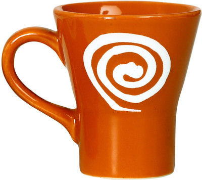

caffeine Tea Cup Stoneware in Orange & White Doodle Mini Platform Ceramic Mug(400 ml)