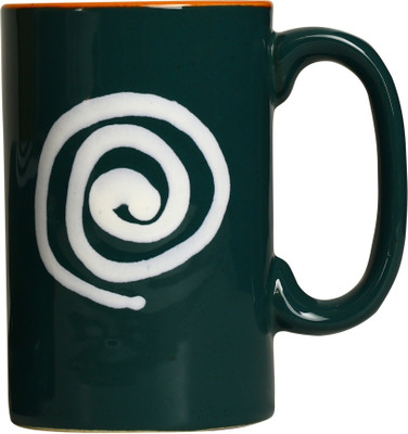 

Caffeine in Green & Orange With White Doodle Regular (Set of 1 ) Handmade Ceramic Mug(400 ml)