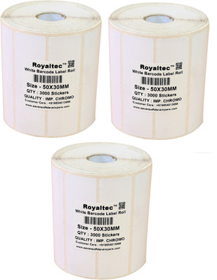

Royaltec 50X30MM Barcode Label Set of 3 Self-adhesive Paper Label(White)