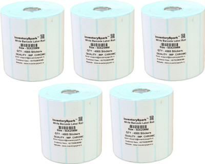 

InventorySpark 50X25MM Barcode Label Pack of 5 Self-adhesive Paper Label(White)