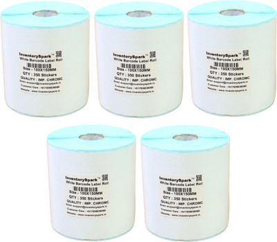 

InventorySpark 100X150MM Barcode Label Pack of 5 Self-adhesive Paper Label(White)
