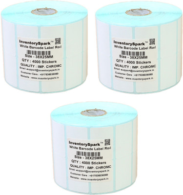 

InventorySpark 38X25MM Barcode Label Pack of 3 Self-adhesive Paper Label(White)