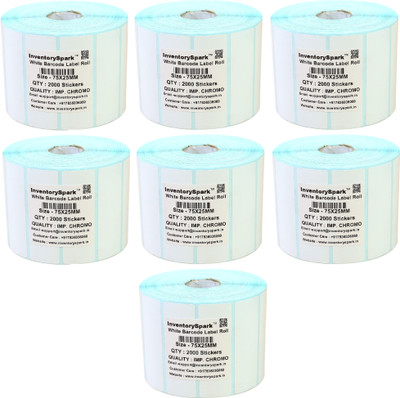 

InventorySpark 75X25MM Barcode Roll Pack of 7 Self-adhesive Paper Label(White)