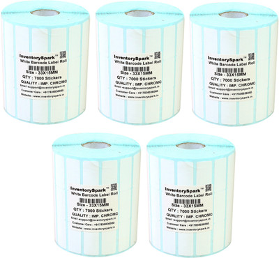 

InventorySpark 33X15MM Barcode Label Pack of 5 Self-adhesive Paper Label(White)