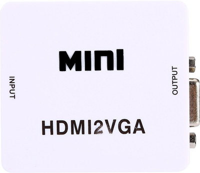 microware Mini HDMI TO VGA HDMI 2 VGA Converter With USB Cable 1080P Adapter Converter Media Streaming Device(White)