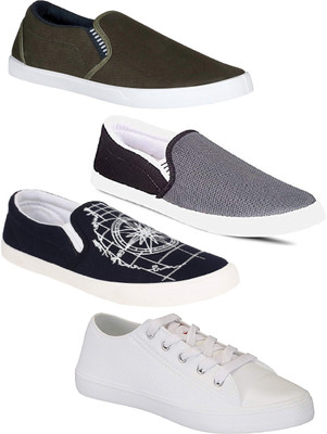 

Pexlo Combo Pack of 4 Casual Shoes (Loafers Shoes) Sneakers For Men Slip On Sneakers For Men(Olive, Olive;grey;white & black