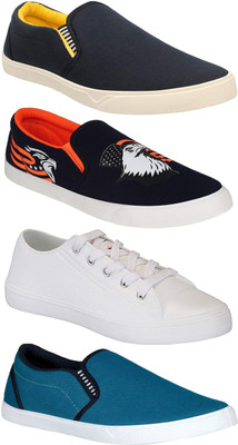 

Pexlo Combo Pack of 4 Casual Shoes (Loafers Shoes) Sneakers For Men Slip On Sneakers For Men(Multicolor, Black;white & blue