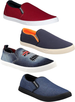 

Pexlo Combo Pack of 4 Casual Shoes Loafers For Men Slip On Sneakers For Men(Multicolor, Maroon & blue