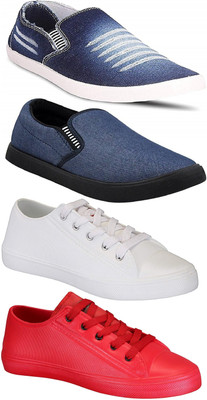 

Pexlo Combo Pack of 4 Casual Shoes (Loafers Shoes) Sneakers For Men Slip On Sneakers For Men(Blue, White, Blue;white & red