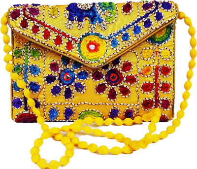 

FORE TREND Girls Evening/Party, Casual Yellow Cotton Sling Bag