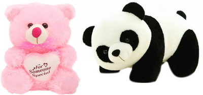 

Teddy Bear Soft Toys Pink Color 35 cm with The Black & White Panda - 30 cm(Pink, Black), Black;pink