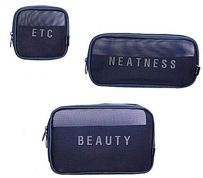 

House of Quirk Set of 3 Travel Toiletry Bag Zipper Waterproof Transparent Travel Storage Pouch Cosmetic Toiletry Bag With Handle(3 Pack) Travel Toiletry Kit(Blue)