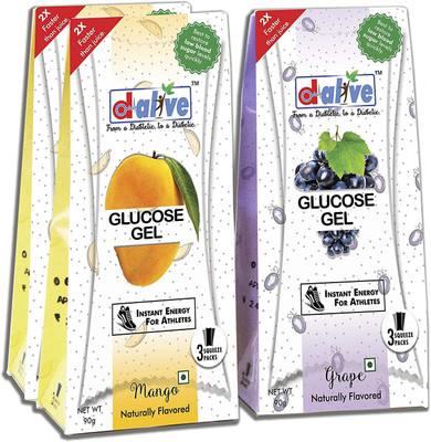 

D-Alive D-Alive 15g of Fast Acting Glucose Gel - Pack of 3 (2 Mango + 1 Grape) - Total 9 Pocket Size Sachets(270 g)