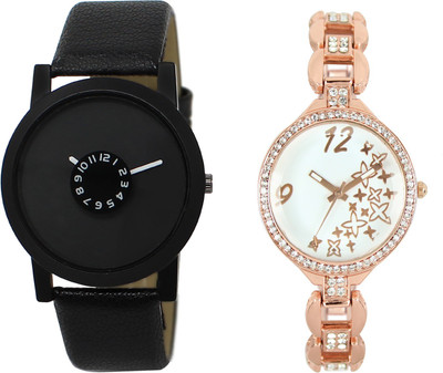 

Shocknshop LR25_210 Designer Analog Leather and Chain Strap Couple Watch - For Men & Women