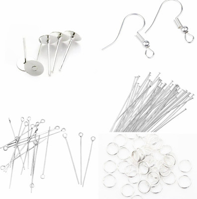 

Medonna shoppe Silver finish jewellery findings Ear Hooks, eye pins, head pins, jump rings, stud Post for jewellery making, each 25 gms, pack of 125 gms