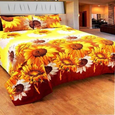 G S COLLECTIONS 220 TC Polycotton Double Floral Flat Bedsheet(Pack of 1, GOLDEN multicolor)