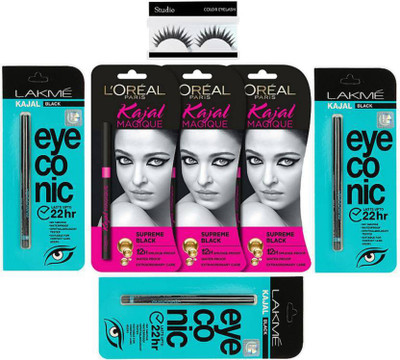 

studio Eyelashes With Magique Kajal pack Of 3 And Eyeconic Kajal pack Of 3(Set of 7)
