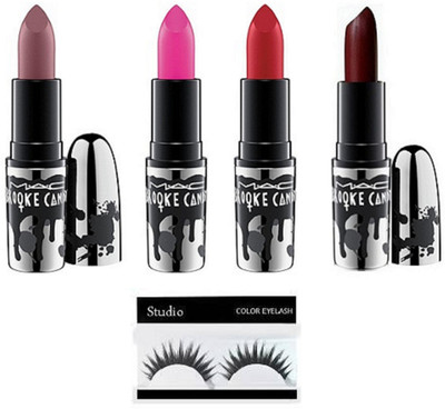 

Studio Eyelashes With Mac Brooke Candy Matte Finish Long lasting Lipstick 4 Shades(Set of 5)