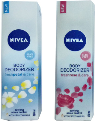 

Nivea FRESH PETAL & CARE BODY DEODORIZER 120 ML+FRESH ROSE & CARE BODY DEODORIZER 120 ML Deodorant Spray - For Men & Women(120 ml, Pack of 2)