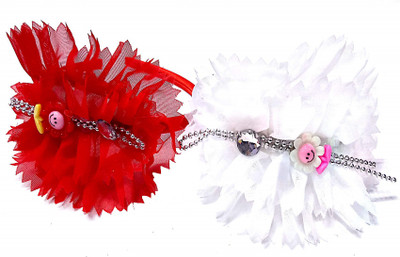 

Proplady Floral Cutwork stone studded Combo Hairband Hair Band, Head Band(Red, White)