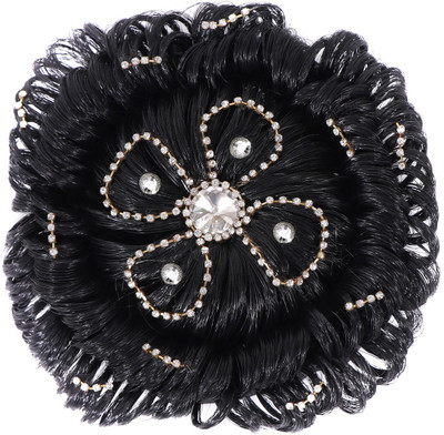 

HONBON Artificial Juda Hair Accessories For Women and Girls with Stone Work Juda For Festives Designer Stone Bridal Wedding Hair Extension Juda Accessories Bun(Black)