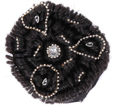 

HONBON Artificial Juda Hair Accessories For Women and Girls with Stone Work Juda For Festives Designer Stone Bridal Wedding Hair Extension Juda Accessories Bun(Black)