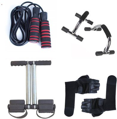 

Kitfit Home Gymming kit Skipping Rope, Waist Trimmer, Pushup Bar and exercise gloves Gym & Fitness Kit