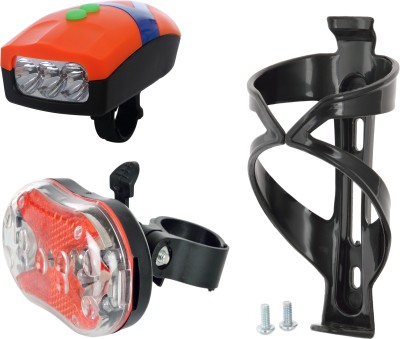 

Dark Horse Bicycle 3 LED 3 Mode Front Light & Horn, Tail Light with Black Bottle Cage Combo LED Front Rear Light Combo(Black)