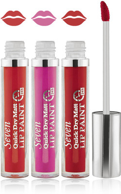 

Seven cosmetics makeup 24 h lip paint quick dry matte liquid lipstick set of 3(pink orange red, 24 ml)