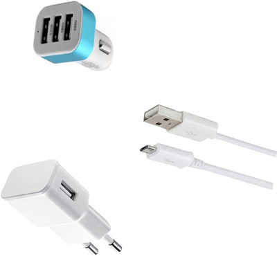 DAKRON Wall Charger Accessory Combo for Spice F302(White)