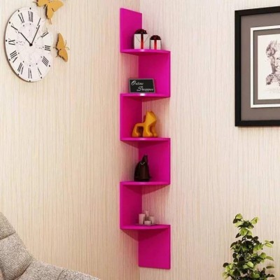 OnlineCraft wooden wall shelf Wooden Wall Shelf(Number of Shelves - 5, Pink)