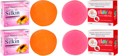 

Silkin Kojic, Papaya, Orange Peel Soap + Baby Soap (2+2 Combo)(300 g, Pack of 4)