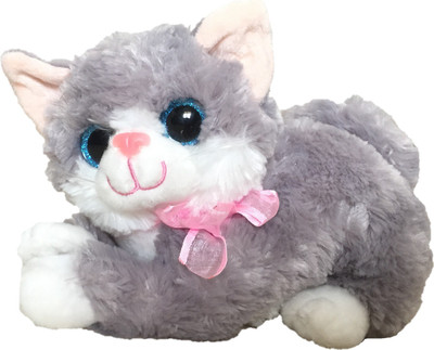 

CREATIVEVILLA CUTE LYING LITTLE GREY CAT STUFFED PLUSH SOFT TOY - 28 cm(Multicolor)