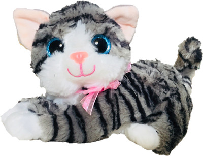 

CREATIVEVILLA CUTE LYING LITTLE GREY & BLACK CAT STUFFED PLUSH SOFT TOY - 28 cm(Multicolor)