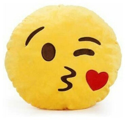 ladoo gopal & sons Yellow Heart Kissing Smiley Cushion for Gift - 15 cm(Yellow)
